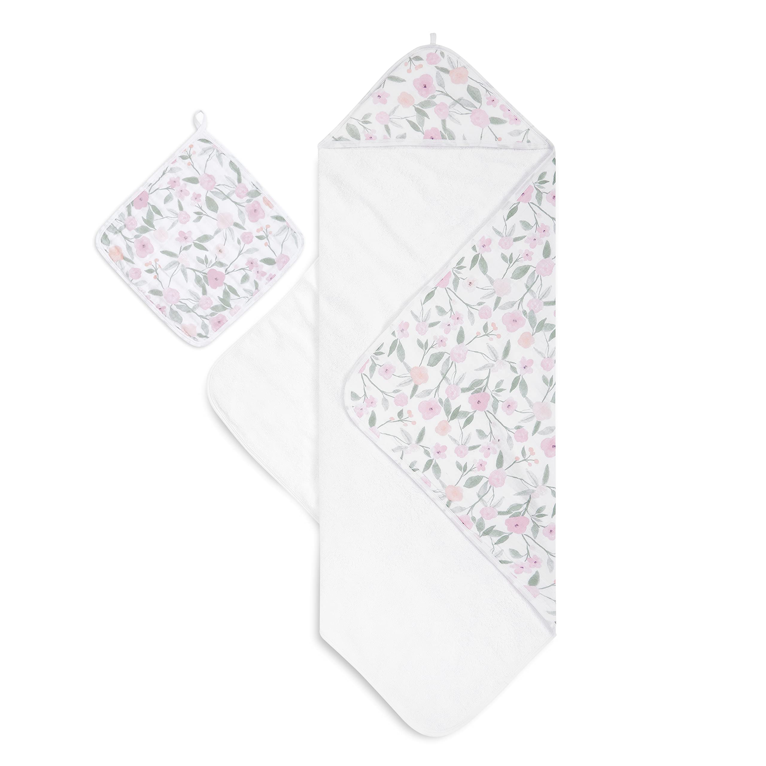 aden + anais ma fleur Hooded Towel Set | 100% Cotton with Muslin Hood, Soft Bath & Shower Wrap for Babies | flower, nature, girly print designs Unisex Baby Gift Set | Newborns & Toddler Wash