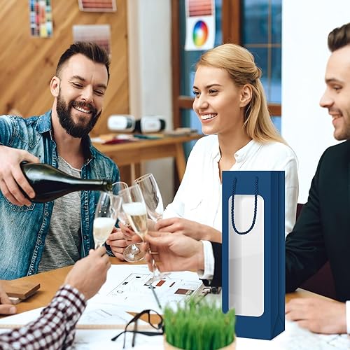 Miniatura 41 de Tioncy 24 bolsas de regalo de botella de vino individual de Navidad, bolsas de champán para bodas a granel con ventana transparente, cajas Negro
