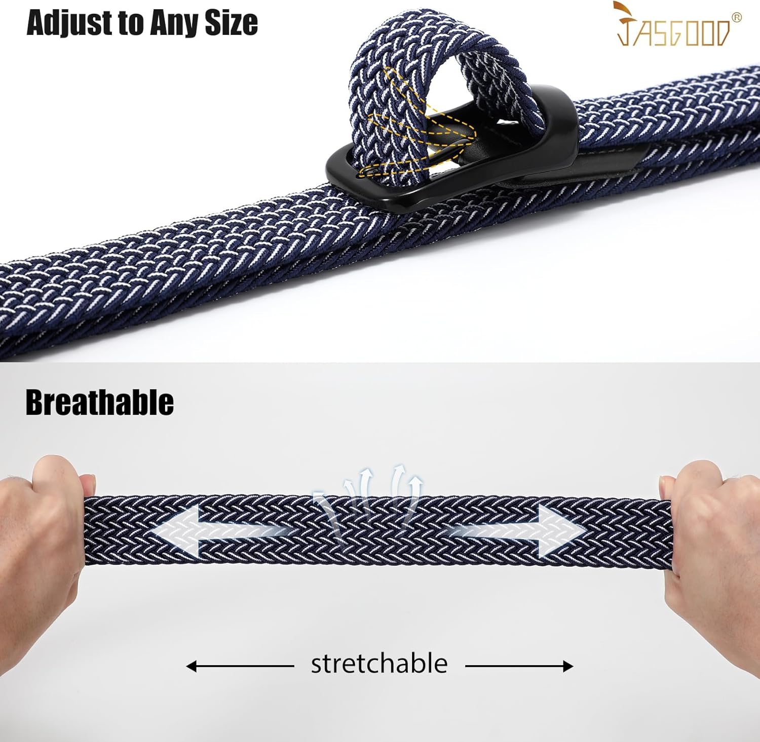 JASGOOD Stretch Belt for Men, Men Elastic Woven Braided Belt 1 3/8 Casual Belt Golf Belt for Jeans Pants - Image 2