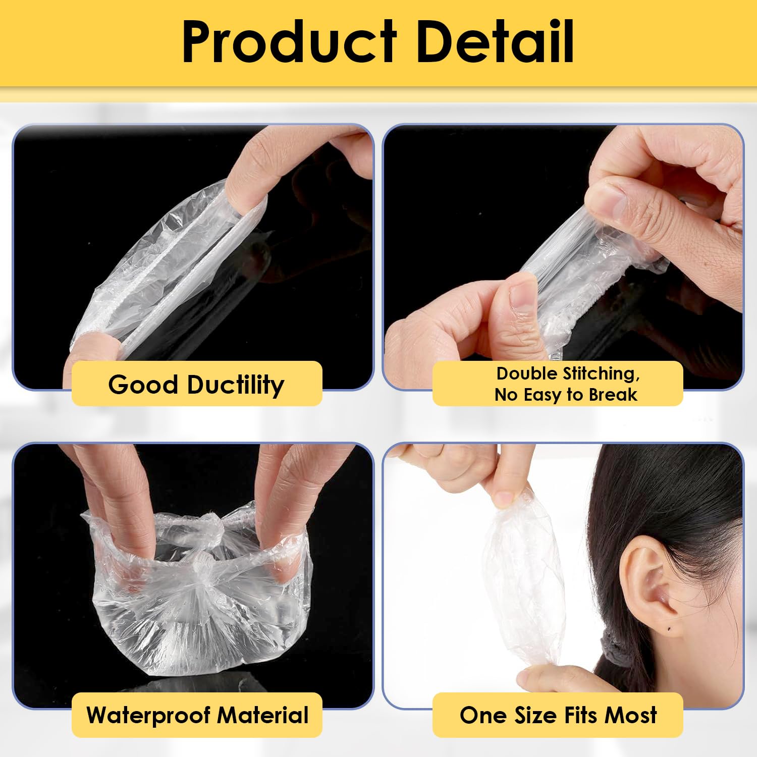 GLUN® Disposable Ear Protectors, Pack of 200, Waterproof Ear Covers for Hair Dye, Shower, Bathing, Ear Protecter Elastic Closing