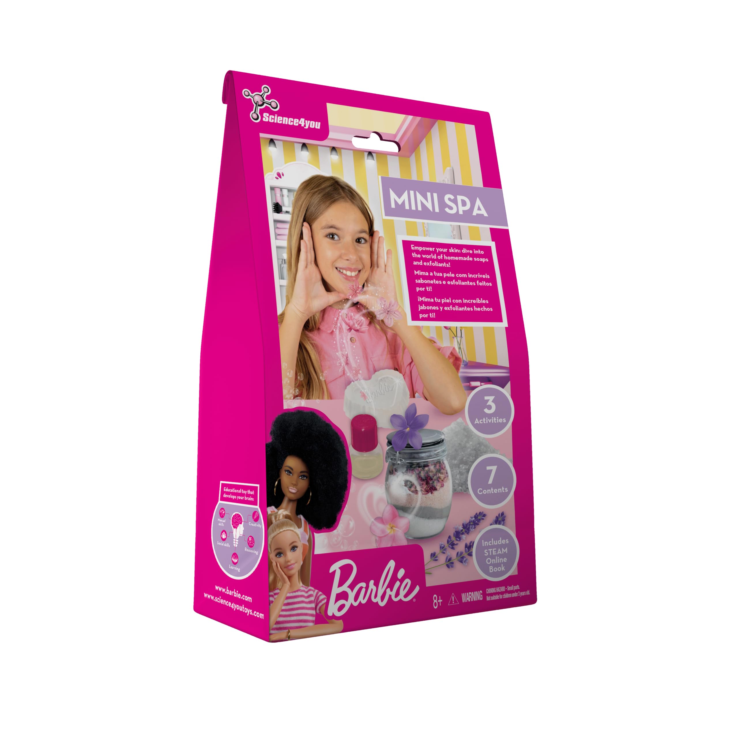 Science4you Barbie SPA - Mini Kit Barbie para Hacer Jabones Artesanales y Exfoliantes - Manualidades Niñas 8+ años - Regalos Originales y Experimentos de Belleza para Niñas 8 9 10 11 12+ años