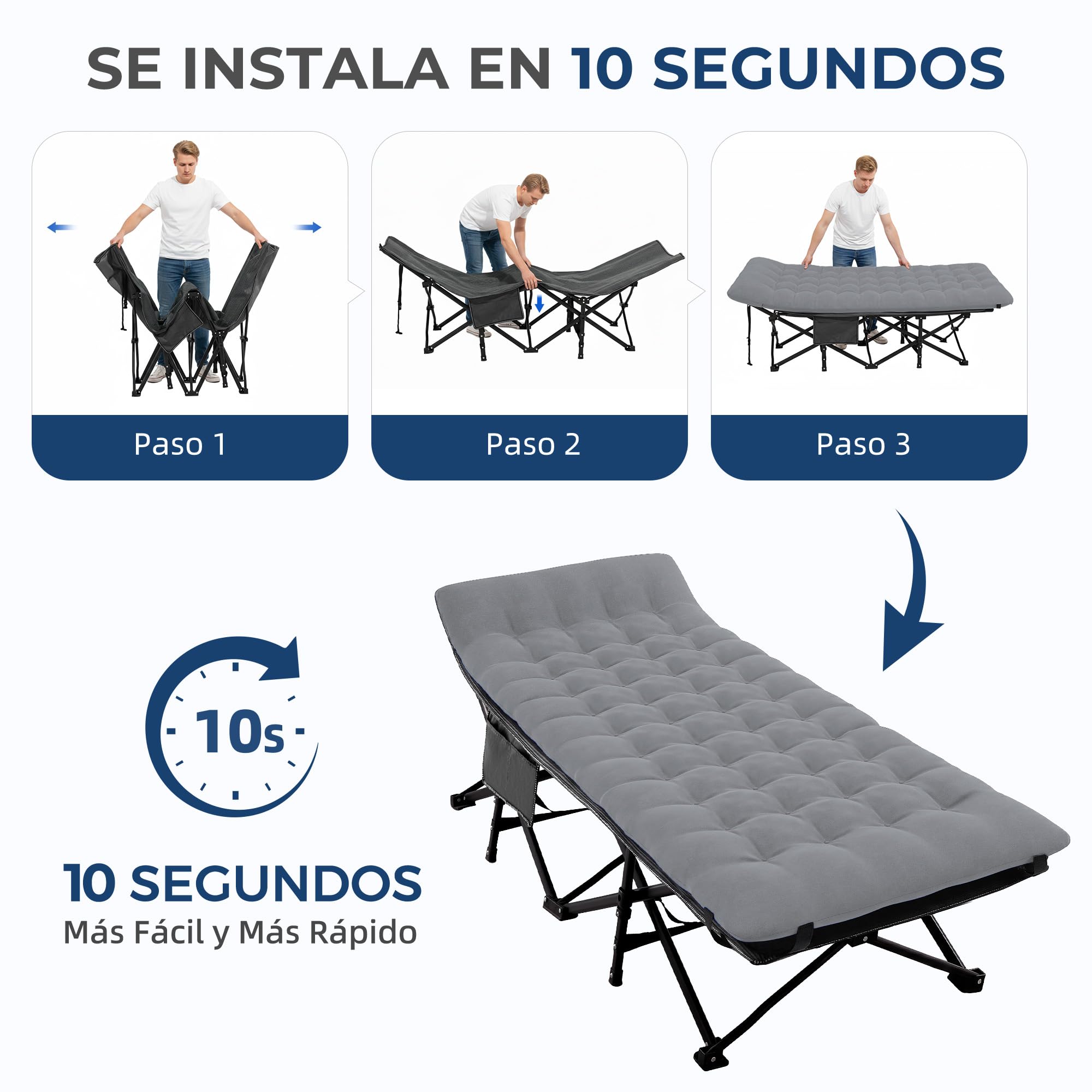 Palawano Cama de Camping Plegable para Adultos con Colchón, 190 x 71 cm, Cama Portátil de Acero con Tela Oxford 600D, con Bolsa de Transporte para Camping, Viaje, Invitados y Oficina