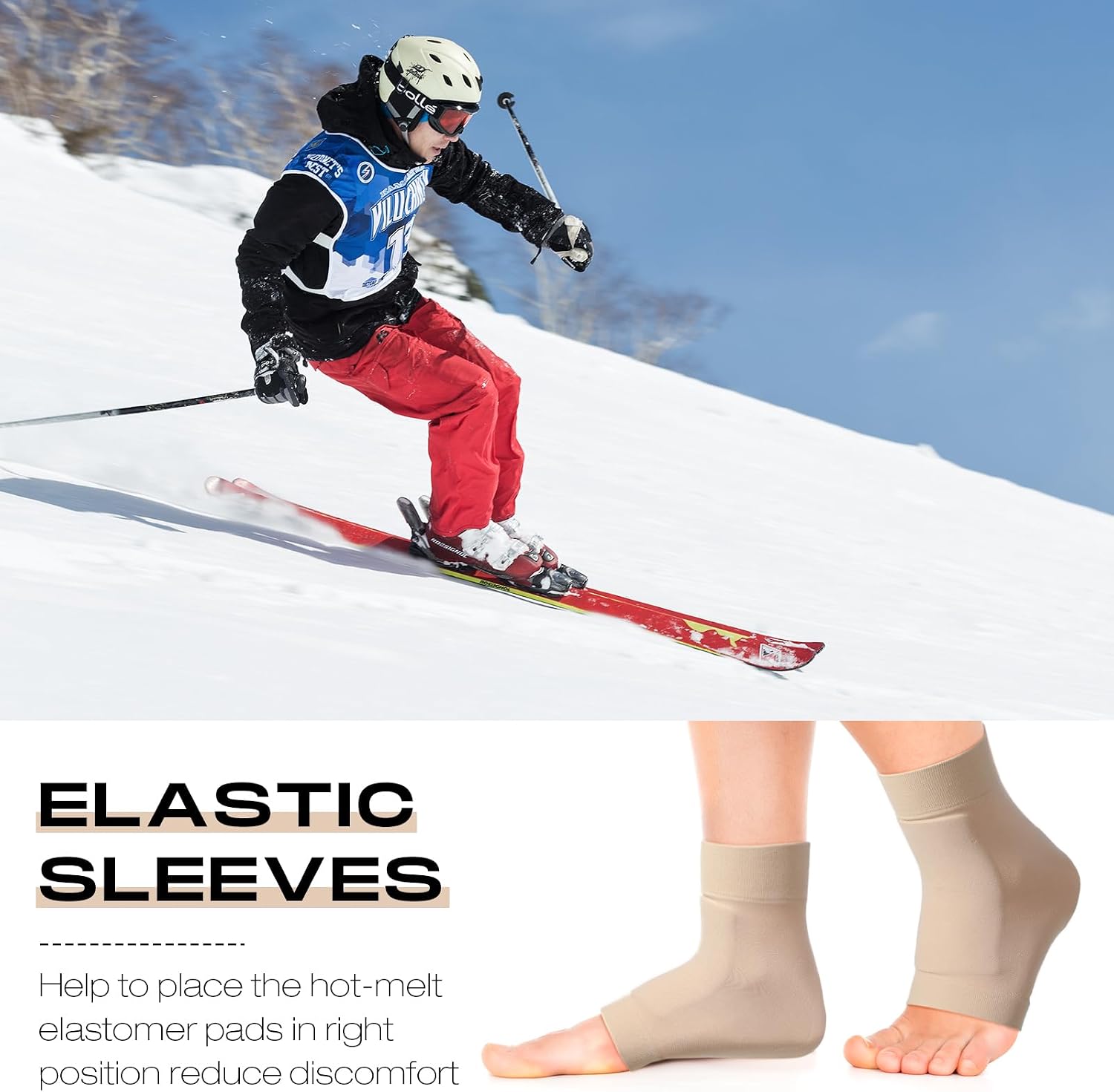 Nuanchu 2 Pairs Padded Skate Socks Ice Skating Protection Socks Lace Bite Gel Pads Ankle Malleolar Sleeves Protection Guards for Front Foot Shin Achilles Tendon Heel
