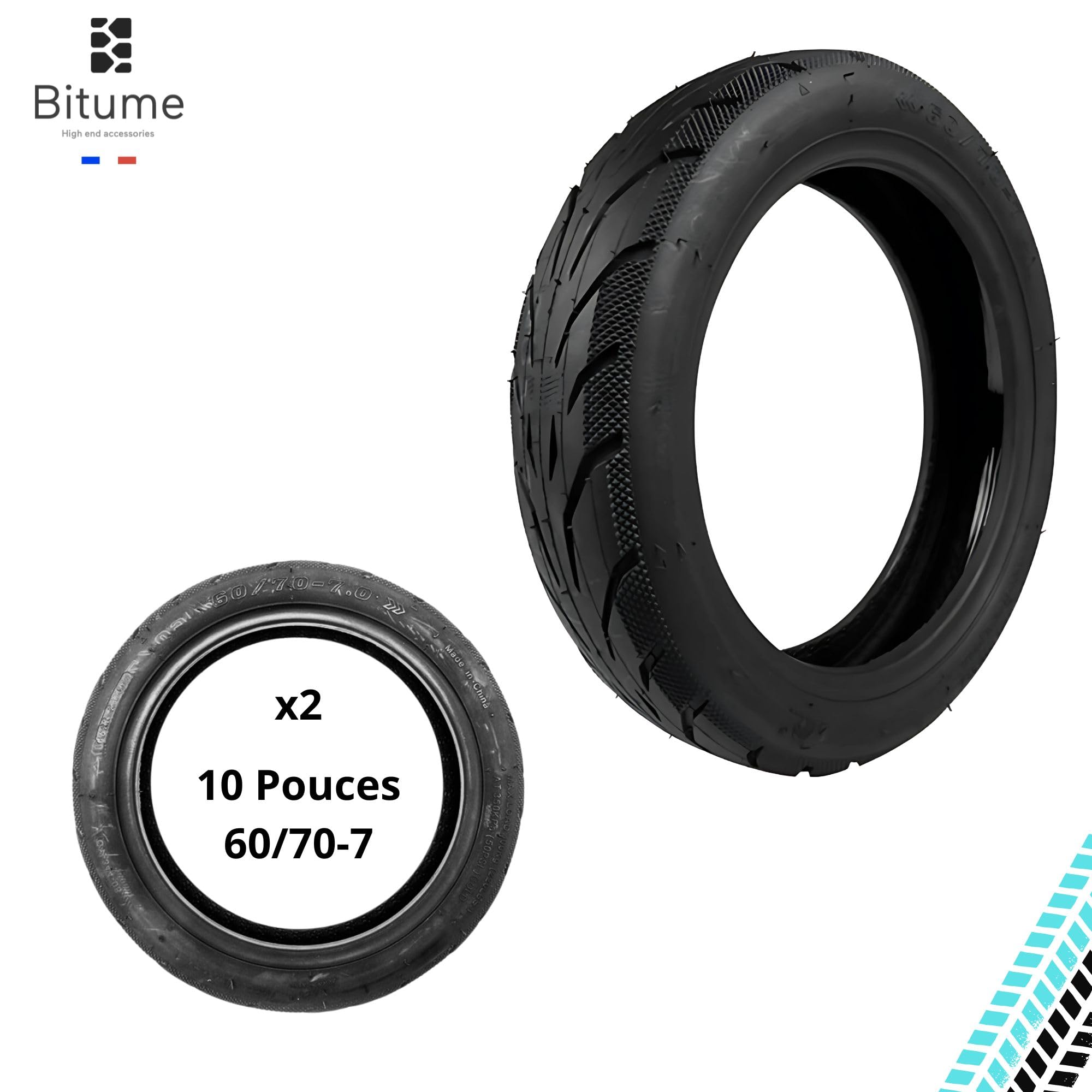 BITUME | 2x Pneu Tubeless Avec Gel Anti-Crevaison 10x 60/70-7 pour Trottinette Électrique Xiaomi Mi4 Pro, Xiaomi Pro 4 | Montage Sans Chambre à Air