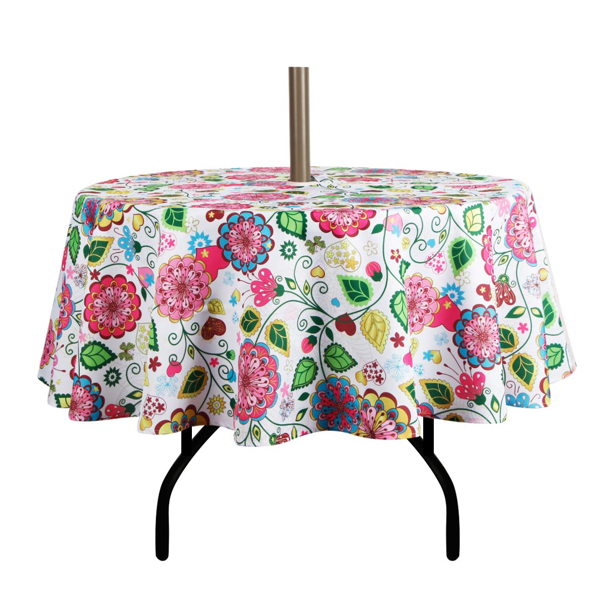 EHouseHome Outdoor and Indoor 60inch Round Tablecloth with Umbrella Hole and Zipper, Waterproof Zippered Patio Cloths, Spring/Summer Table Covers for Backyard Circular Table/BBQs/Picnic — image 1