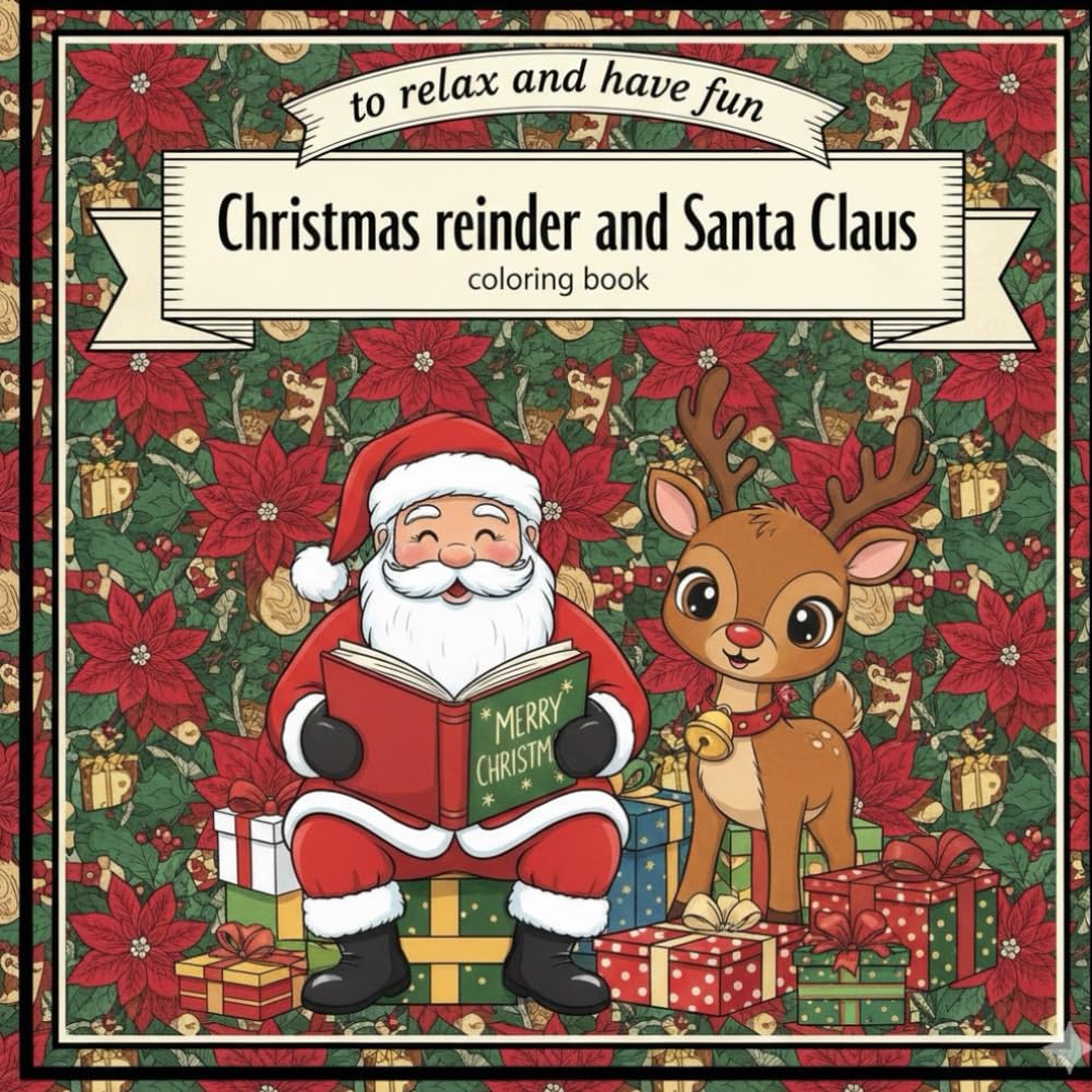 Christmas reinder and Santa Claus: Coloring Book
