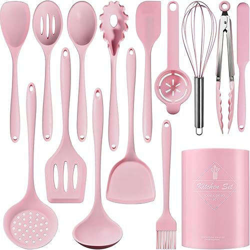Juego de utensilios de cocina de silicona, juego de 15 utensilios de silicona no tóxicos para cocinar, herramientas de cocina de grado alimenticio