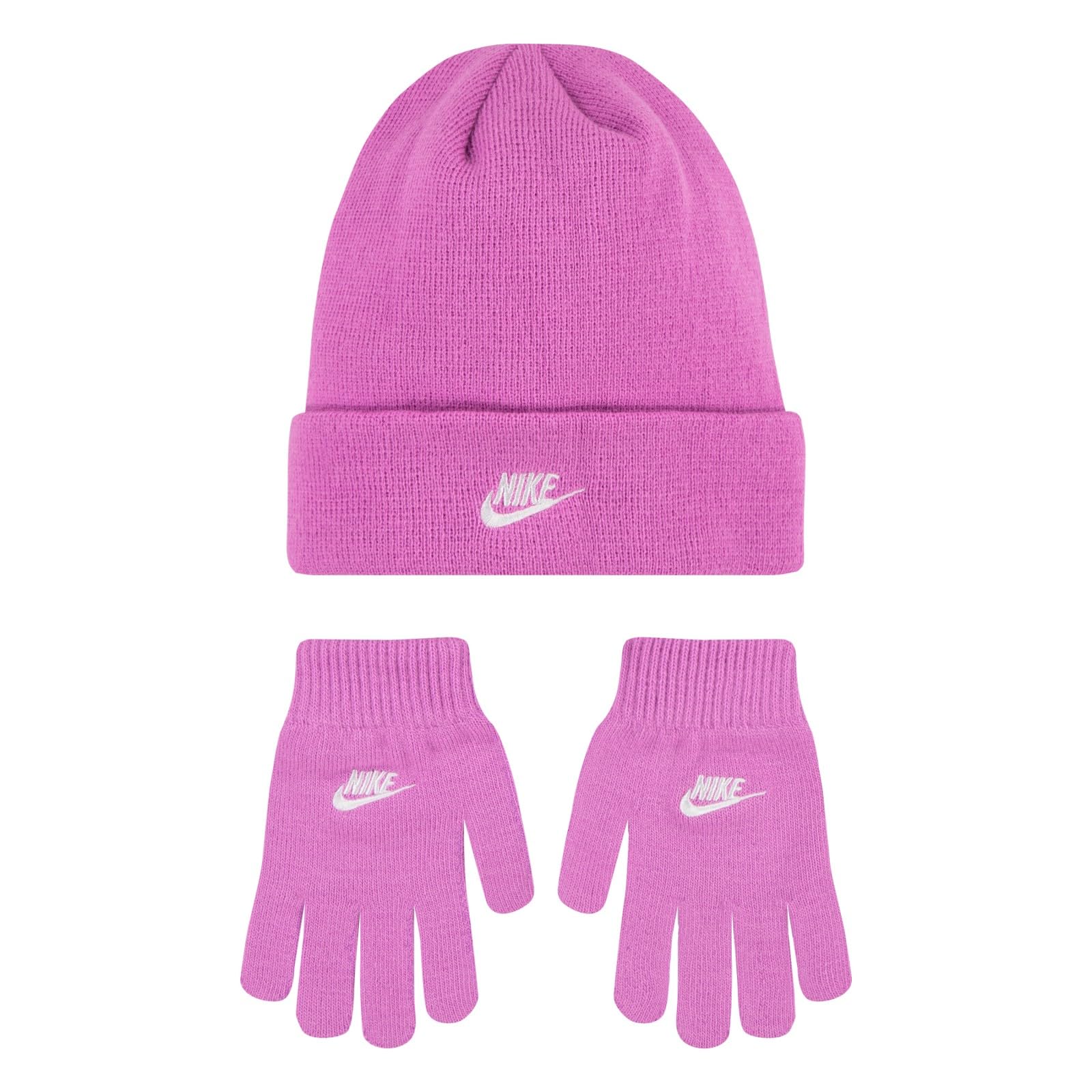 Nike Girls Pink Futura Beanie Hat And Gloves Set In 8 - 15 Years By Childsplay Clothing