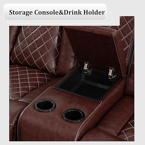Miniatura 7 de Juego de sofá reclinable eléctrico con LED, muebles de sala de estar reclinables de cuero transpirable, sofá reclinable de cuero con puerto