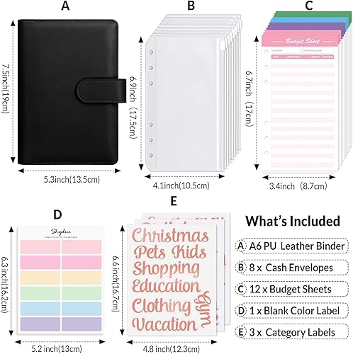 Miniatura 4 de SKYDUE Carpeta de presupuesto A6, organizador de dinero para efectivo con 8 sobres con cremallera
