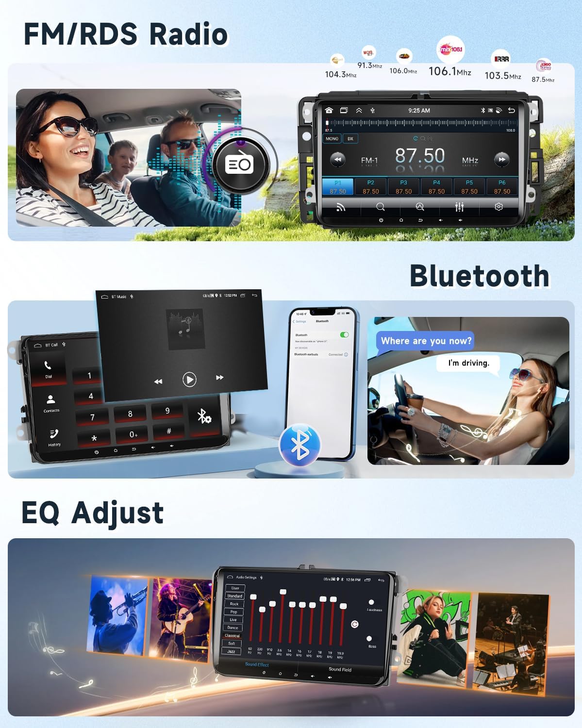 Rimoody 2G+64G Android Car Stereo for VW Passat Jetta Tiguan Golf MK5 MK6 T5 EOS Polo, Wireless Carplay Android Auto, 9'' Touchscreen Radio GPS Navigation Bluetooth 5G-WiFi FM/RDS EQ Rear Camera SWC