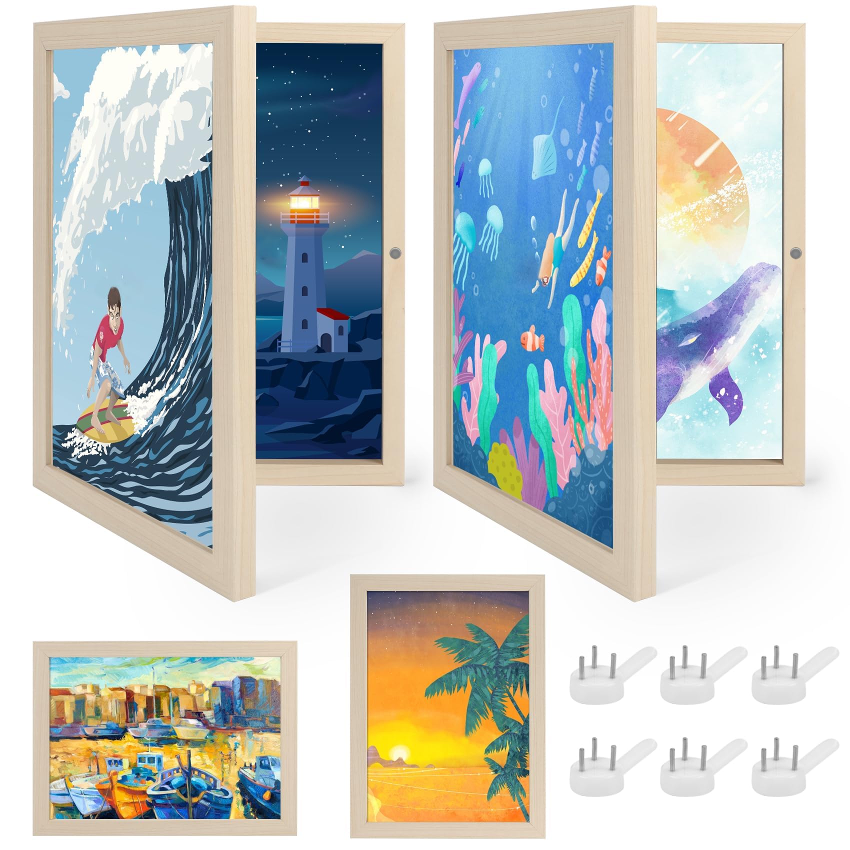 2 Stück Bilderrahmen für Kinderzeichnungen, A4 Befüllba Kunstfotorahmen für Kinder, Kinder Kunst Bilderrahmen, Frontöffnung Bilderrahmen für Kunstwerke (Holzfarbe)