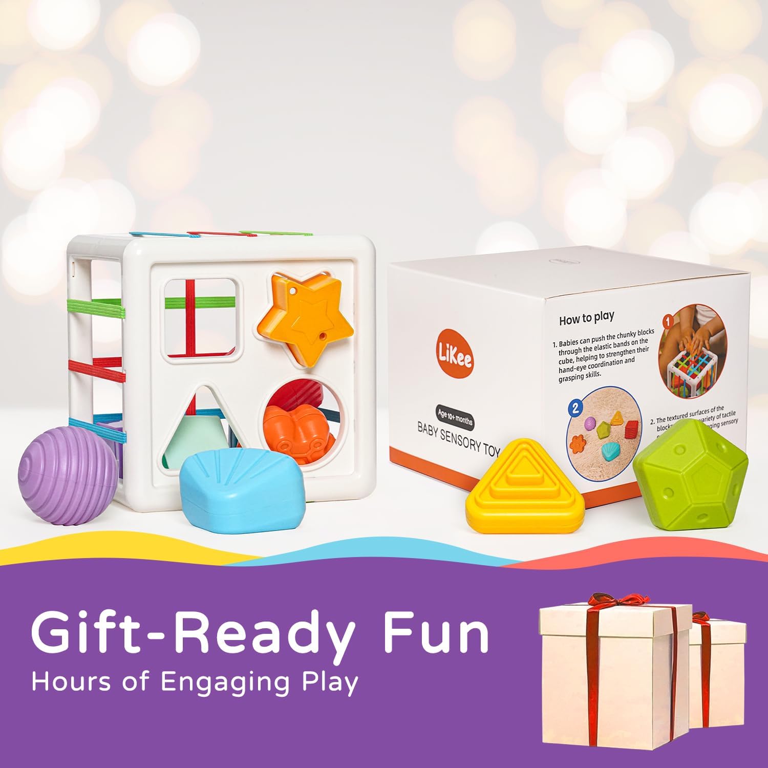 LiKee Shape Sorter Toys for 1+ Years Old, 10pcs Montessori Baby Blocks, Sensory Toddler Learning Toy for Fine Motor Skills, Infant Developmental Toys Gift for Boys Girls Ages 18+ Months image 8 of 8 B09LCHBZ7P