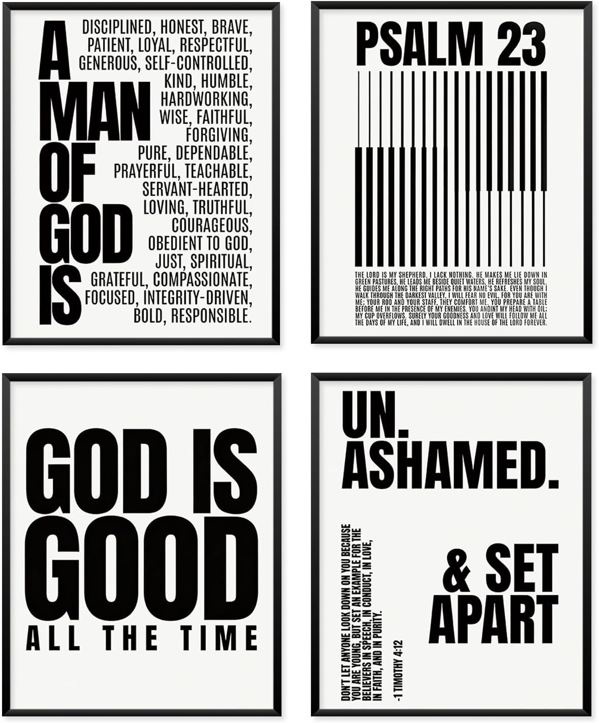 Locomiss Black And White Christian Wall Art Decor, Modern Bible Minimalist Jesus Scripture Art Wall for Men, Inspirational Bible Posters for Bedroom Office Living Room Decor,Set of 4 (8x10 Unframed)
