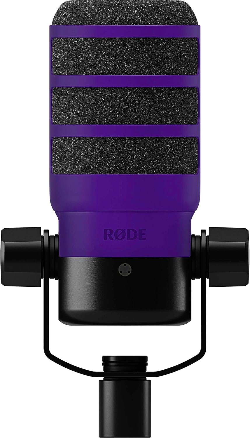 Rode PodMic Cardioid Dynamic Broadcast Microphone with WS14 PodMic Pop Filter - Purple