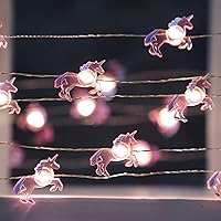Vista 3 de Silverstro Luces LED de unicornio para dormitorio, control remoto, 30 LED, USB y funciona con pilas, tira de luces rosas de dibujos animados