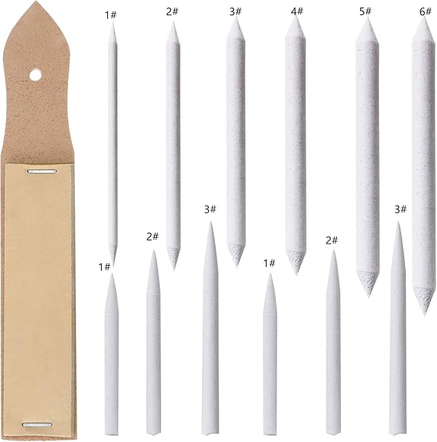 BEHAHAI 13 PCS Art Blenders, 12 Paper Blending Stumps and Tortillions Set Sketch Drawing Accessories Art Graphite Blender Stick Tortillions Sandpaper Pencil Pointer with 1 Sandpaper Pencil Sharpener
