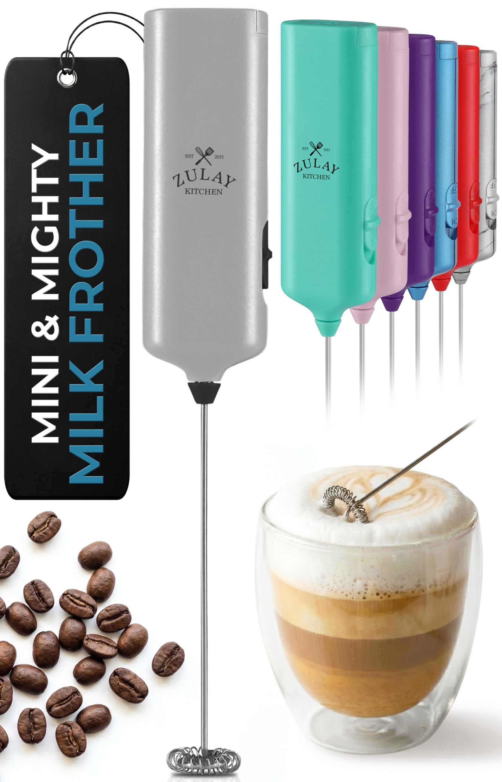 Mini &amp; Mighty Milk Frother Wand – Powerful Handheld Coffee Frother, Battery Operated Drink Mixer – Compact Pocket Size – Detachable Whisk for Latte, Cappuccino, Matcha, Hot Chocolate