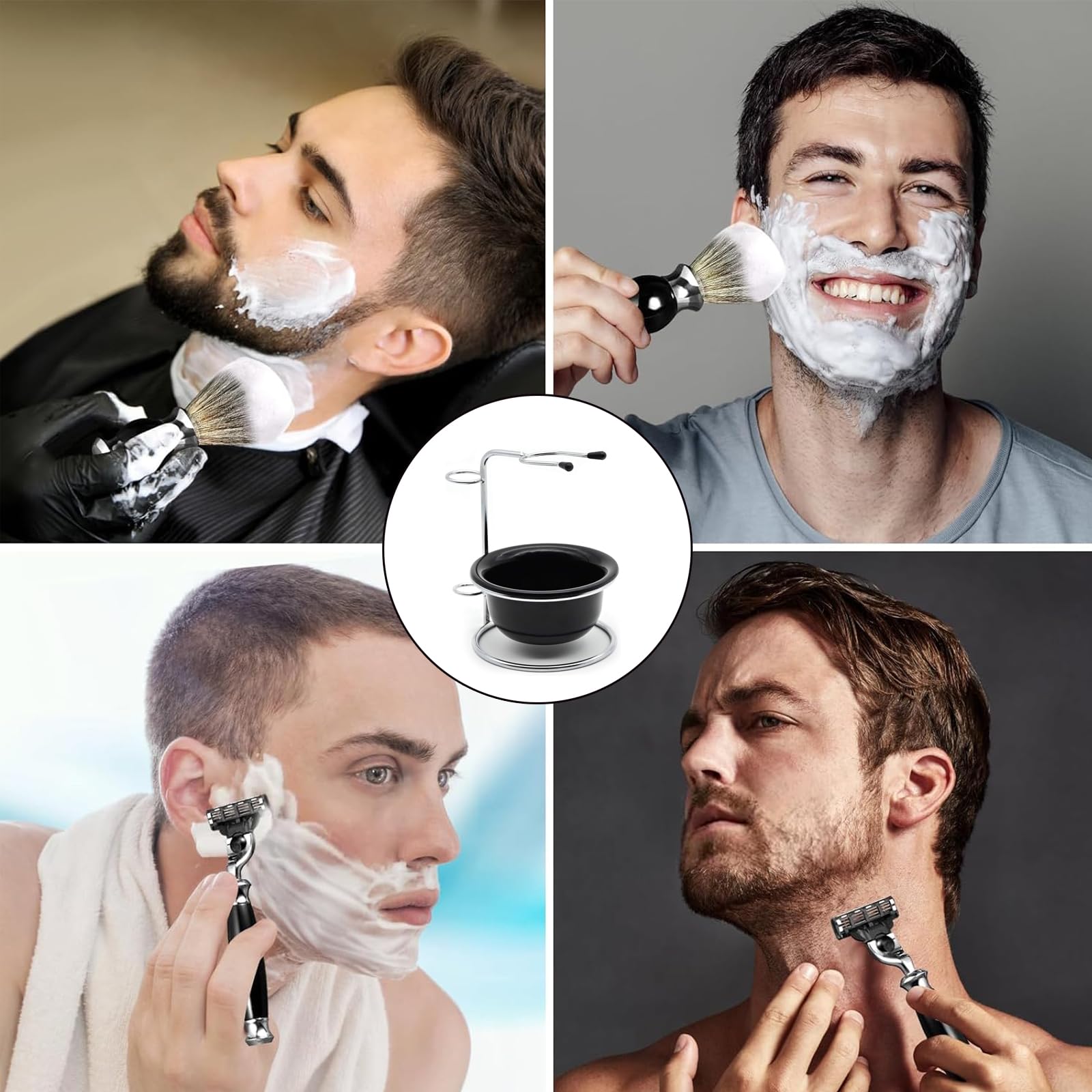 Set da barba da uomo, universale, supporto per pennelli da barba, in acciaio inox, resistente, supporto per rasatura di sicurezza, per rasoi manuali, pennello da barba