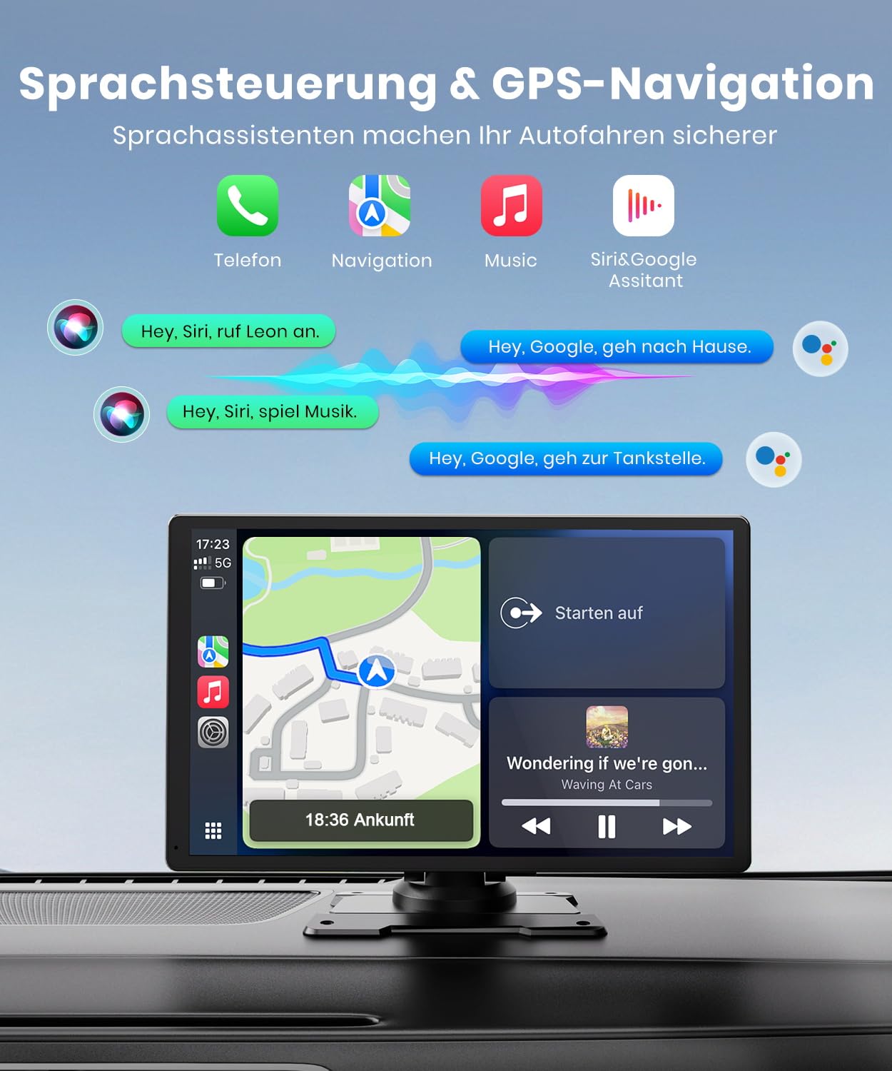 Foxpark 9.26-Zoll CarPlay Display mit IPS Touchscreen, kabelloses Apple CarPlay & Android Auto,Bluetooth 5.0, Mirror Link,FM/AUX,einfache Plug & Play Installation für ältere Fahrzeuge