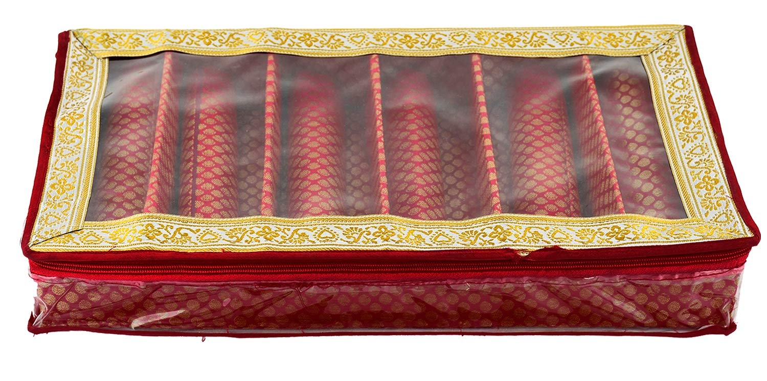 Kuber Industries Exclusive Polka Dots Design Brocade Hardboard Six Rod Bangle Box (Maroon) -CTLTC38829