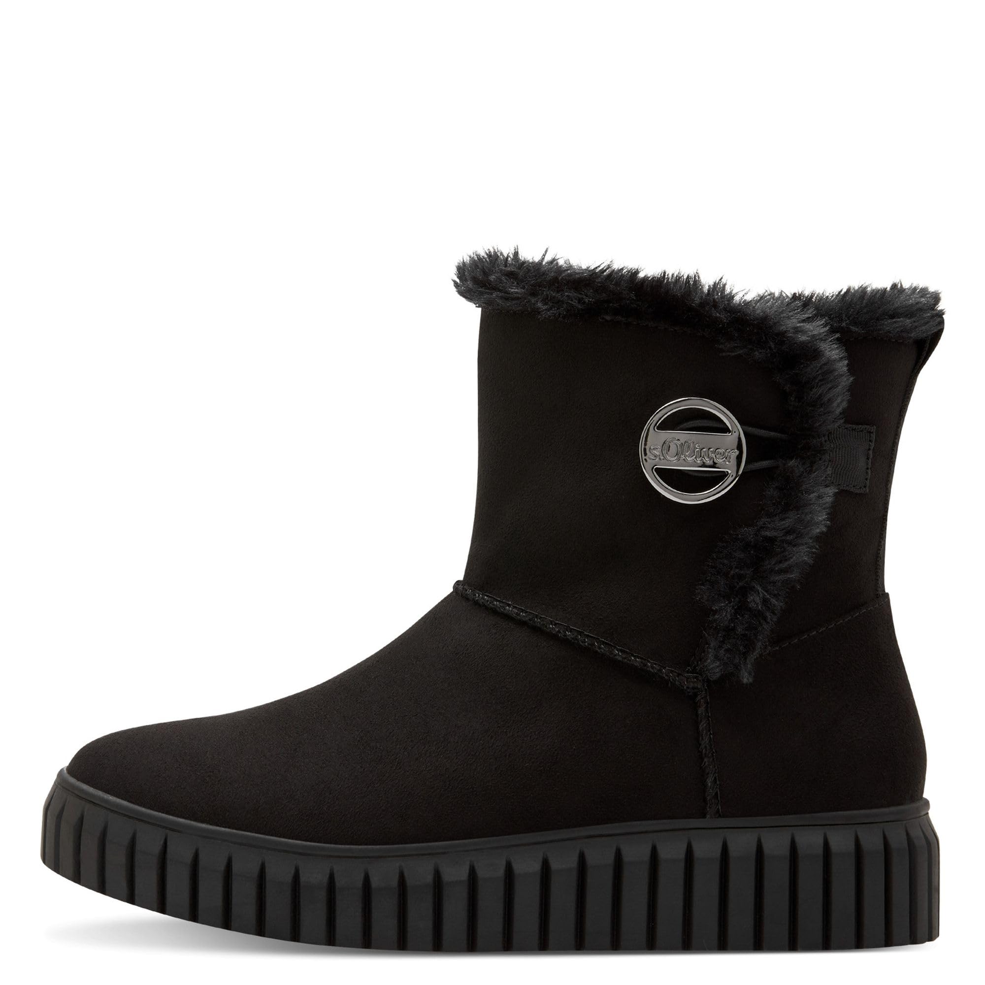 s.Oliver Damen Stiefelette Plateau Vegan mit Plüsch Warmfutter 5-26418-41, Größe:38 EU, Farbe:Schwarz