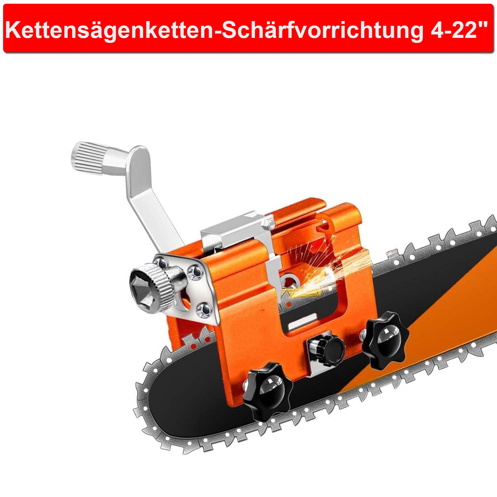 Kettensäge Schärfgerät, Tragbar Kettenschärfgerät mit 5 Schleifköpfen, Handkurbeln Sägekettenschärfgerät Kettensägenschärfer, Kettenschärfer Kit für Alle Arten von Kettensägen