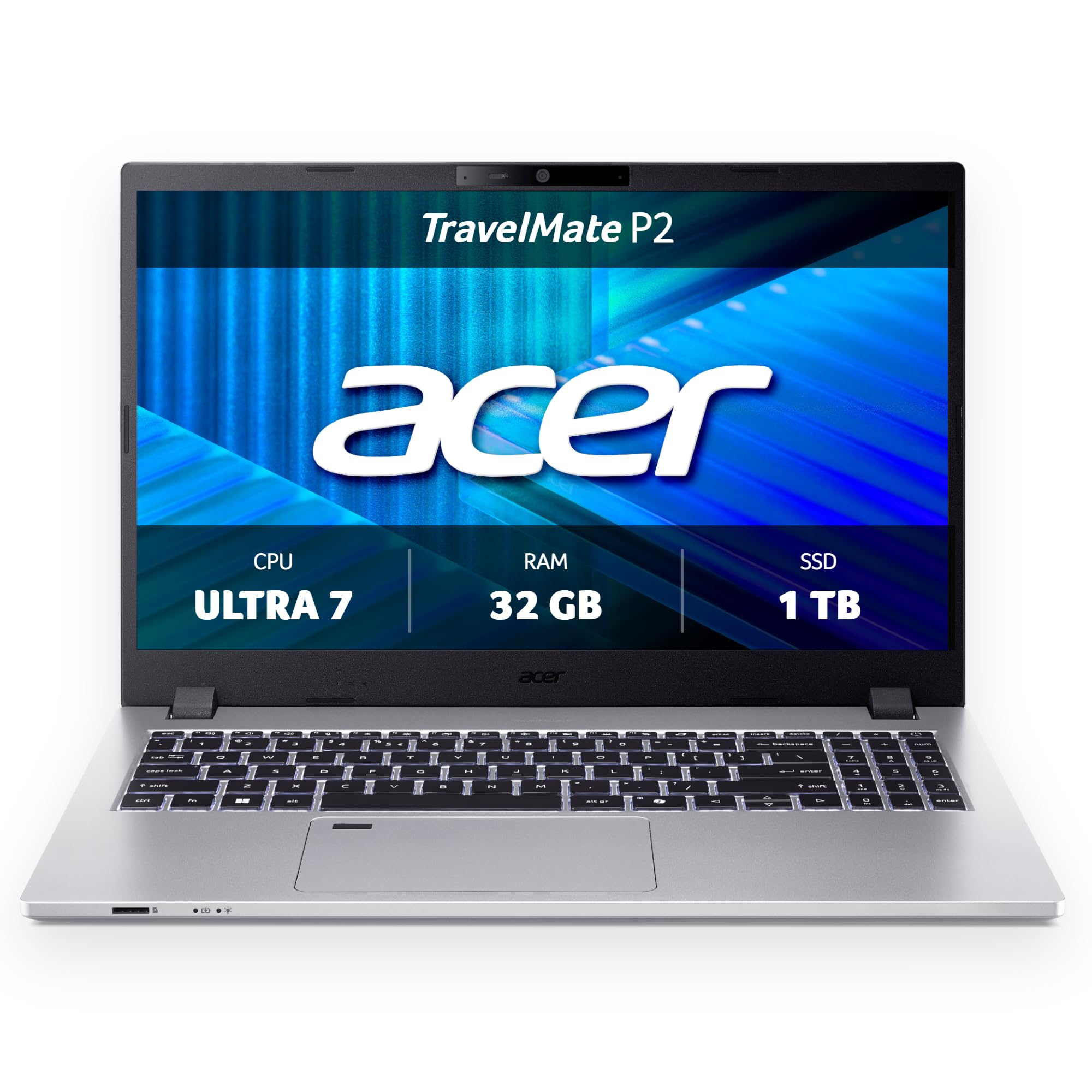Acer TravelMate P2 | Business Laptop | Core Ultra 7 | 32GB/1TB | 15,6" FHD IPS | Core Ultra 7 155H | 32GB RAM | 1TB SSD | Windows 11 Pro | QWERTZ