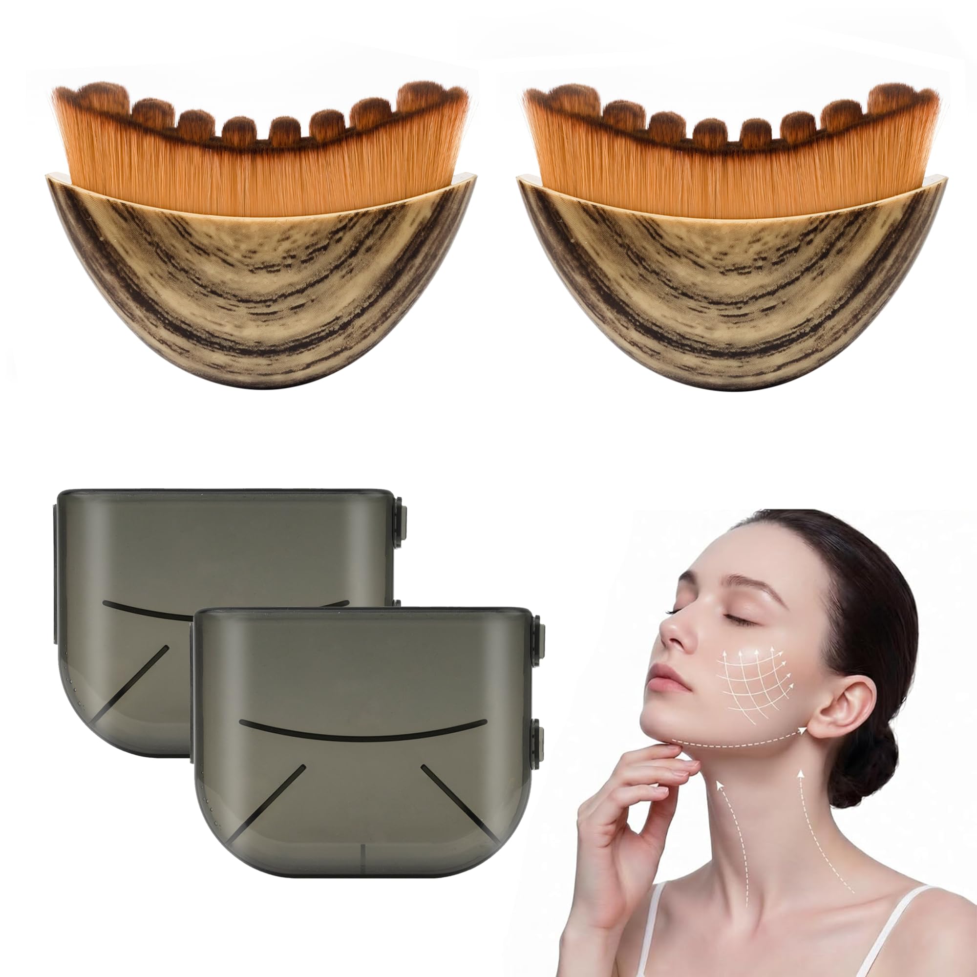 2 PCS Lymphatic Contour Face Brush, Lymphatic Drainage Massager for Reducing Puffiness & Promoting Circulation, Ergonomic Dry Brushing Face Brush for Face, Chin & Jawline Sculpting