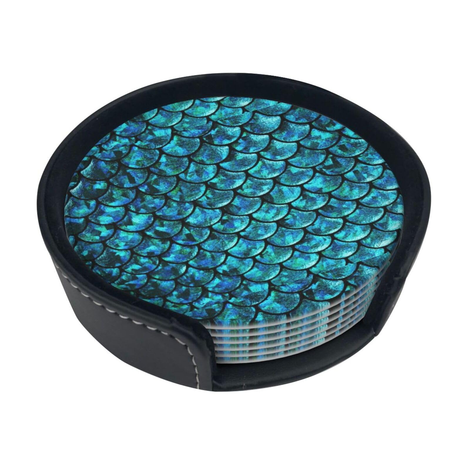 Fish Scale. Print Round Coasters Set Of 6,Coaster For Tabletop Protection Home Bar Decor