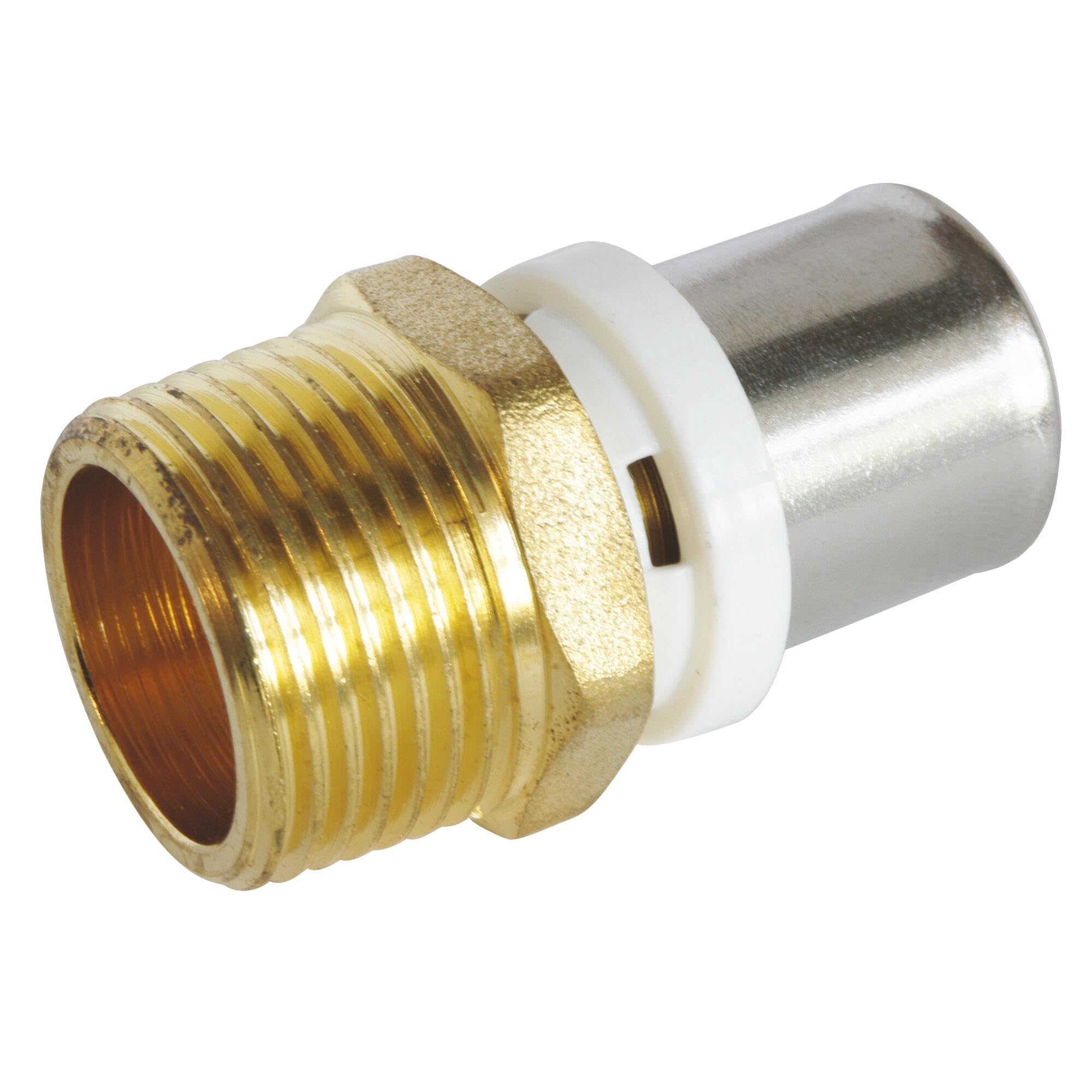 SOMATHERM FOR YOU, Raccord Droit Mâle à Sertir Ø20 - M20/​27 pour Tube Multicouche, Compatible avec Profils U, H, TH - Norme NF 545 - Sécurisé avec Joints et Fenêtre de Contrôle