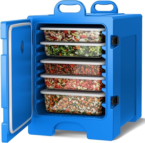 COSTWAY Porta bandejas de alimentos con aislamiento de carga frontal, para 5 sartenes de tamaño completo, capacidad de 81 cuartos de galón, material