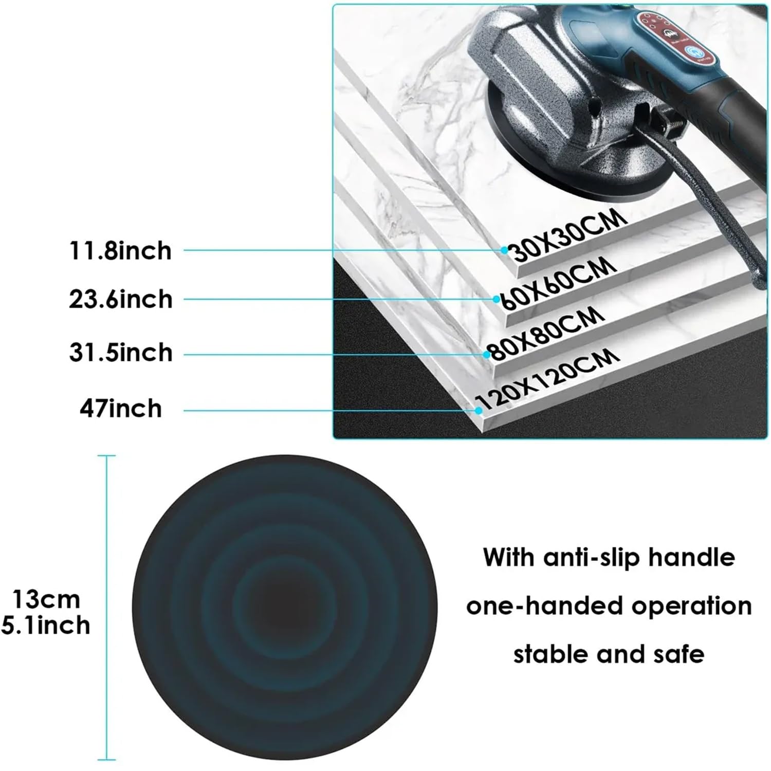 Secoueur de carrelage, machine à carreler 5 vitesses pour batterie Makita 18 V, appareil vibrant pour carrelage sans fil, ventouse de 130 mm, vibromasseur pour carrelage mural et de sol de 0,3 à 2,6 m