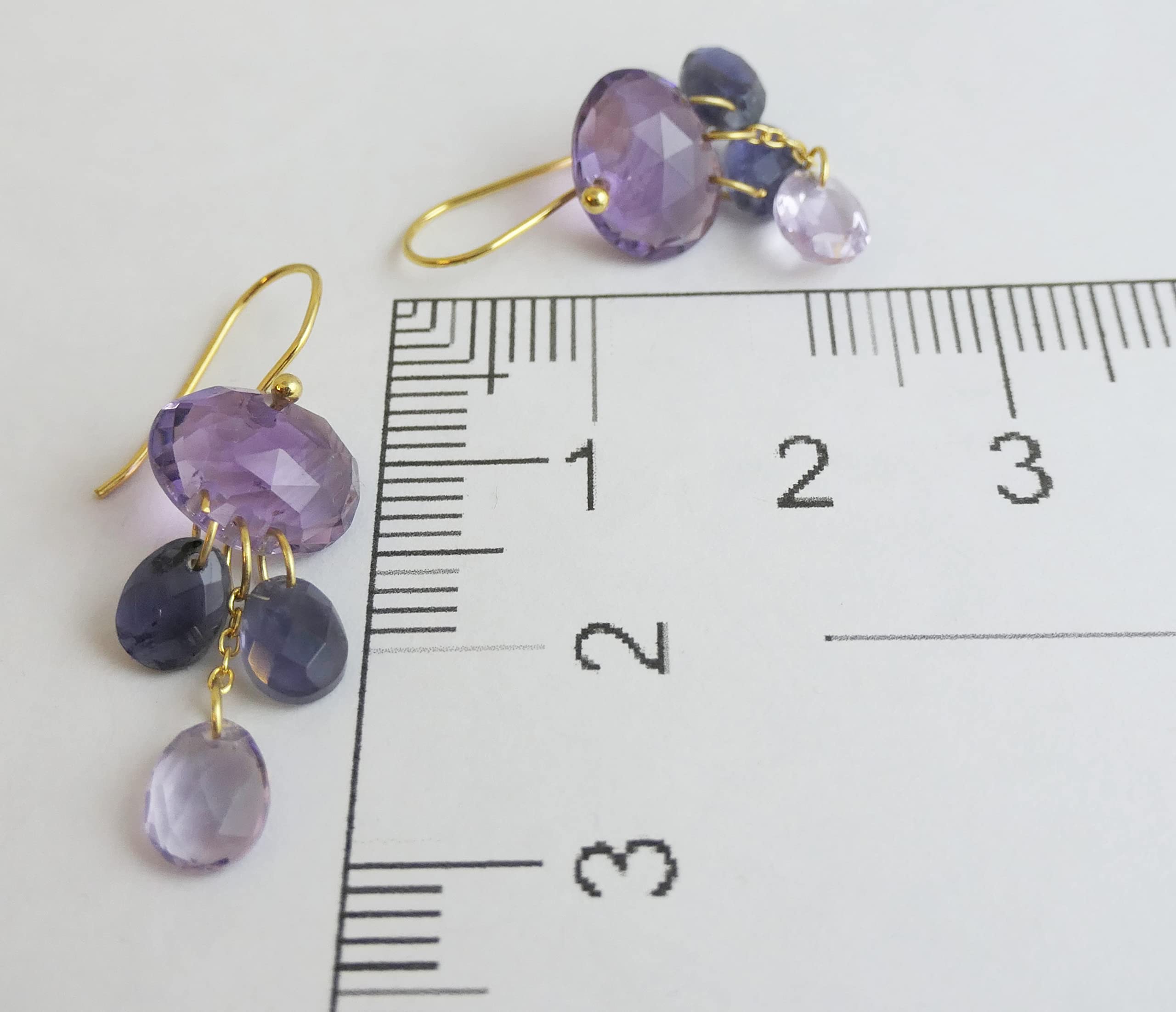 Amethyst und Iolith vergoldete 925 SIlber Ohrringe - Natürlicher Edelstein