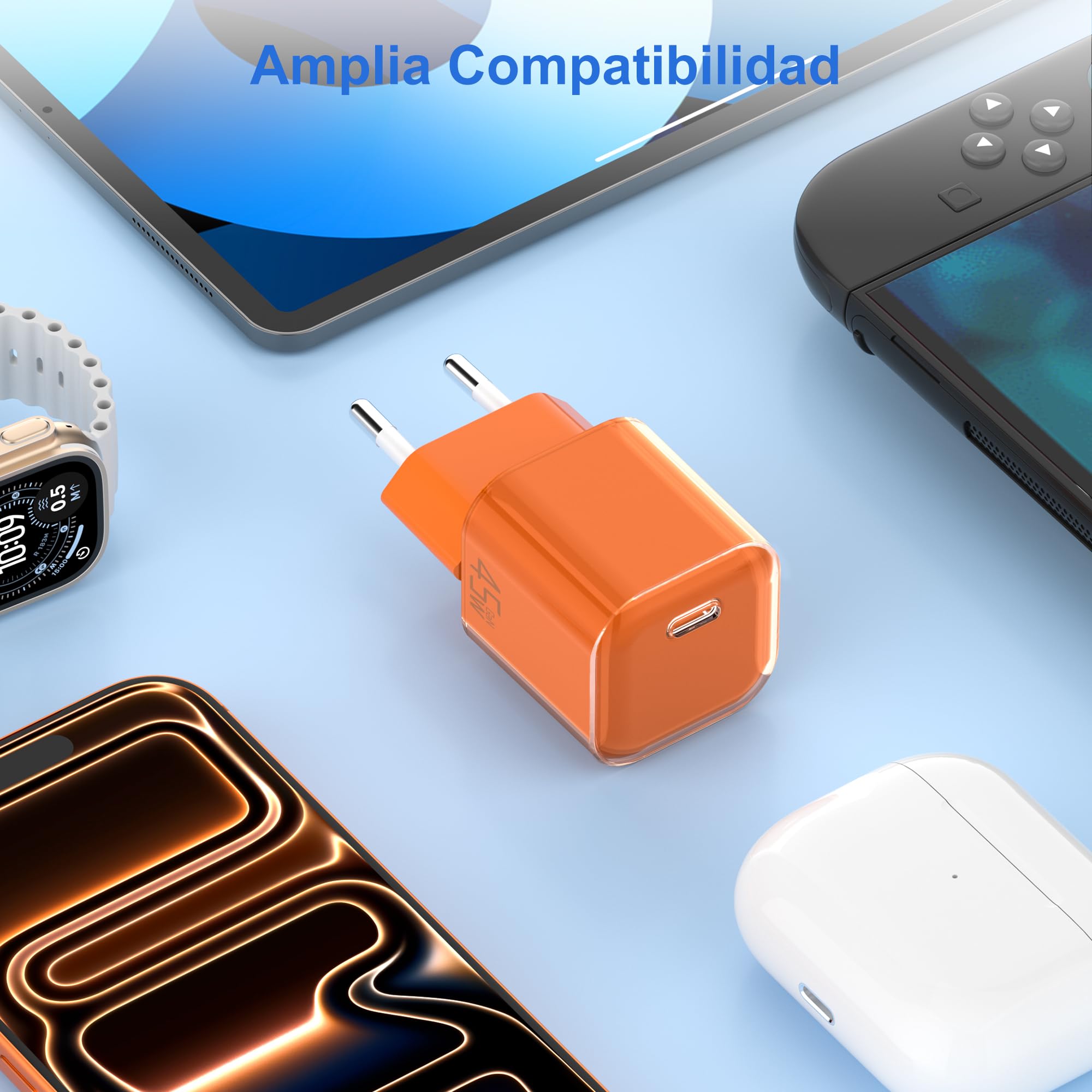 YISH Cargador USB C Carga Rapida 45W：GAN PD3.0 Enchufe USB C Movil Cargador Tipo C Carga Rapida Compacto para Teléfonos Inteligentes y Tabletas USBC Cargado Cabezal con 60W Cable Tipo C a C — view 4