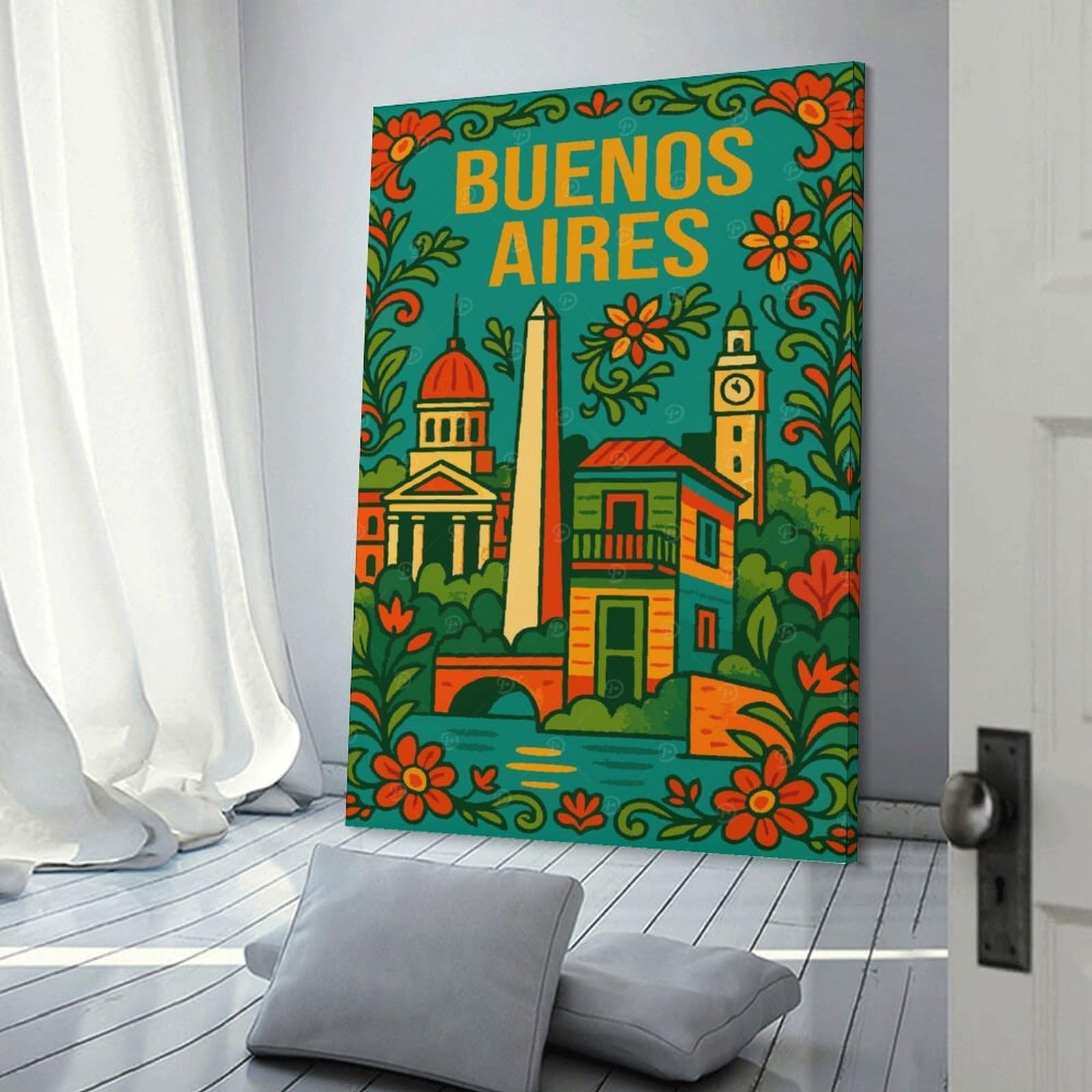 Junmoney Buenos Aires Travel Canvas Wall Picture, 24x36inch(60x90cm), for Wall Displays, Bedrooms Or Room Updates, Wall Decor Suited to Curated Displays