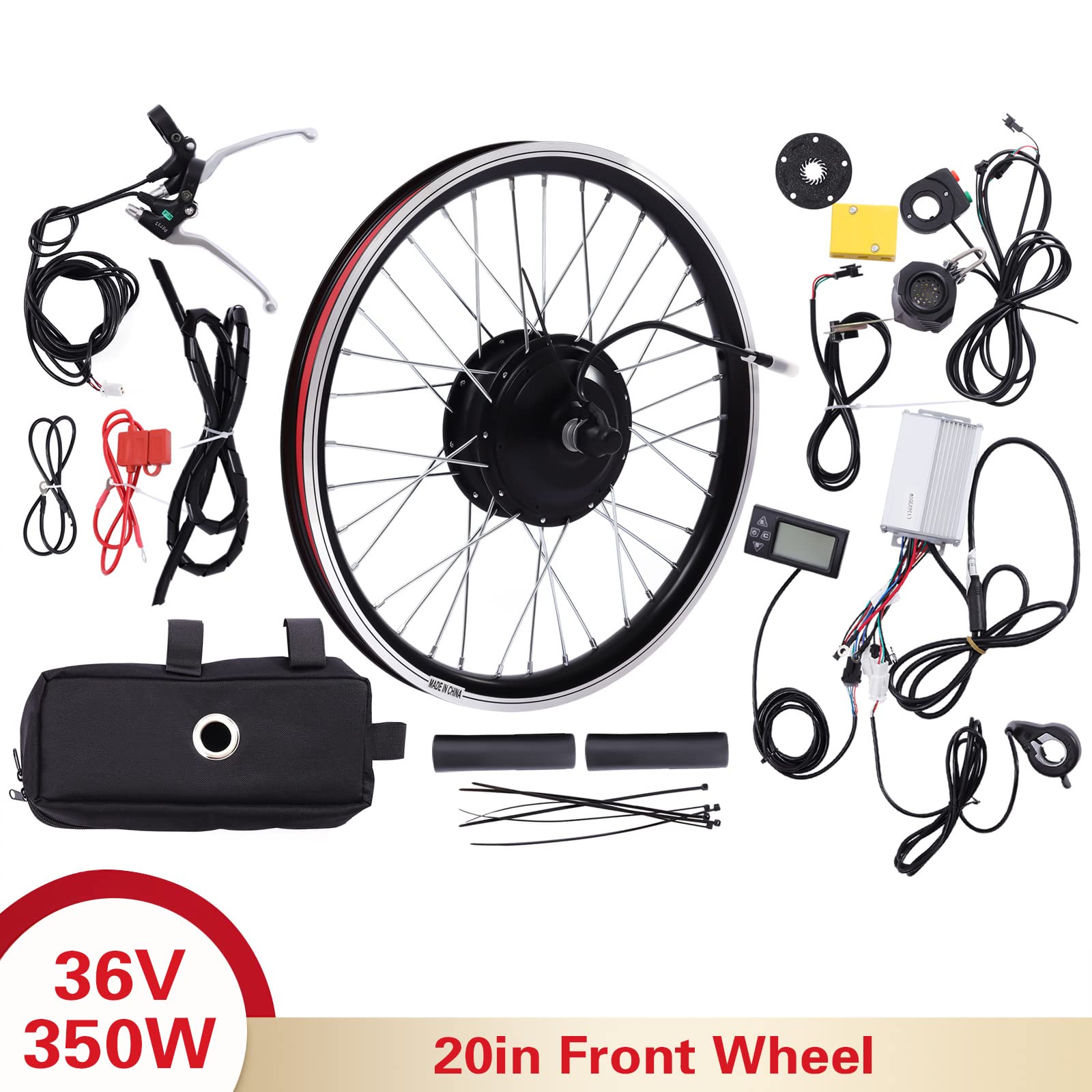 Kit de conversion de vélo électrique 20", roue avant de 36 V, 350 W, moteur à moyeu sans balais, écran LCD pour vitesse et portée, kit de conversion de vélo électrique pour les déplacements et