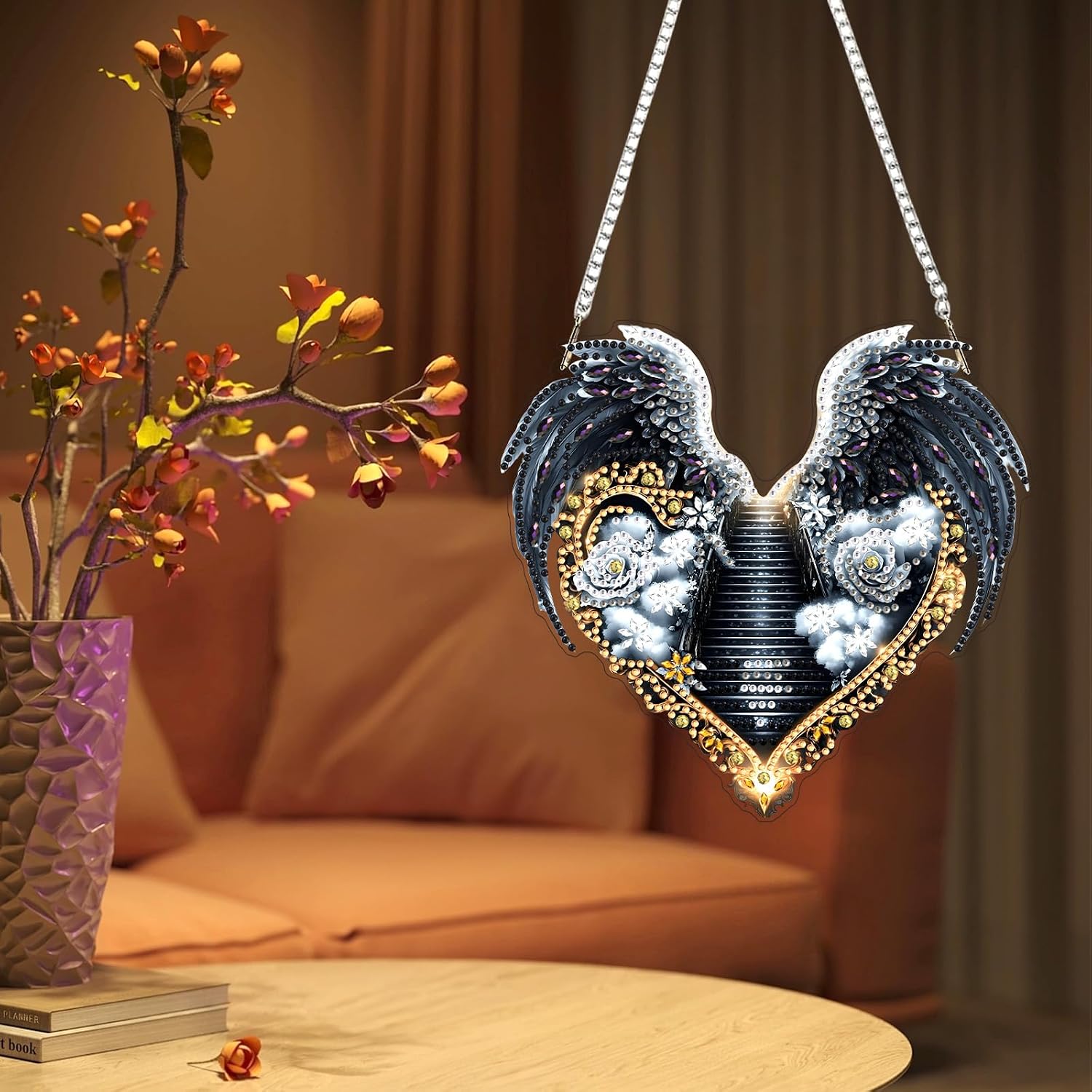 Lxmsja DIY Angel Wings Diamond Painting Hanging Ornament, Double-Sided Acrylic Stairway to Heaven Diamond Art Kit, Special Shaped Suncatcher Hanging Pendant Window Art Kit 7x8 inch image 4