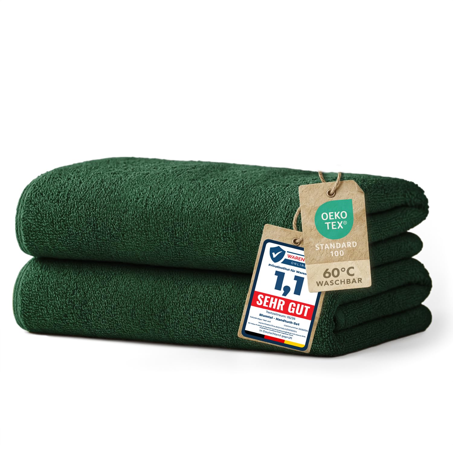 Blumtal Premium Frottier Handtücher Set 2 teilig 100% Baumwolle - Oeko-TEX zertifiziertes Badetuch 2X (70x140 cm) - Ultra saugstarkes Frottiertücher Set waschbar °60 - Towel - Handtuch Grün