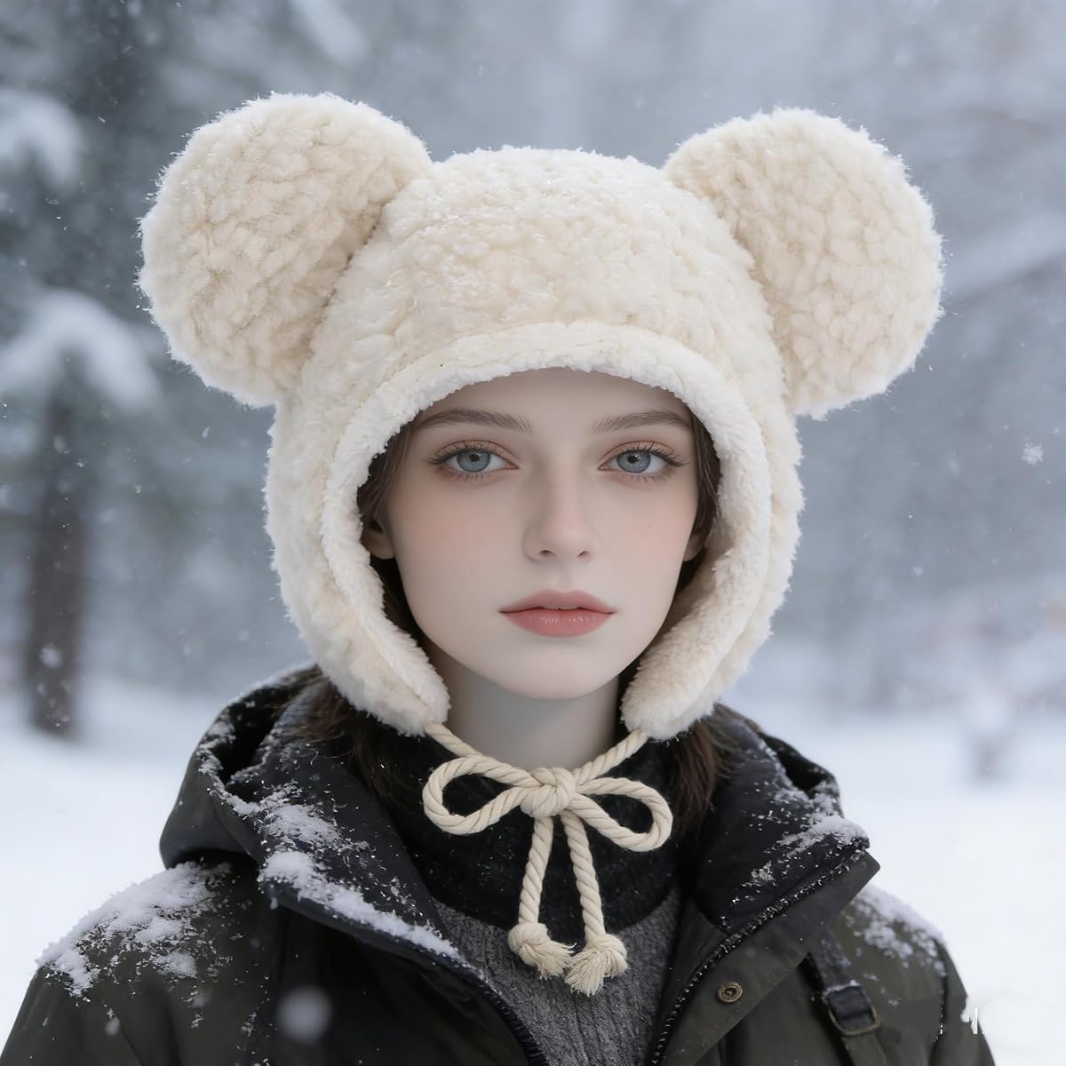Cute Plush Faux Fur Animal Critter Hat Cap with Ear Flaps Fuzzy Bear Hat Soft Warm Winter Hats Beanie for Adults Women Girls