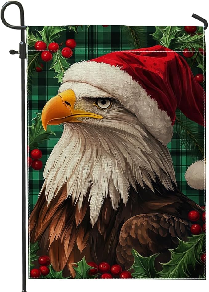 Christmas Eagle Garden Flag, Red Santa Hat Bald Eagle Home