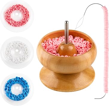 INDIVSHOW Clay Bead Spinner,Seed Beads Kit with 3 Pcs Quick Changed Trays,Beading Needles for Jewelry Making Wooden