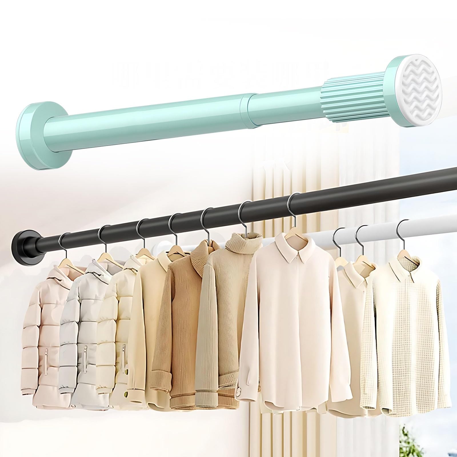 Barra de cortina de ducha extensible ajustable de 70 a 300 cm, barra telescópica de acero inoxidable para ventana, armario, cocina, color verde, se adapta a espacios de 43 a 78 pulgadas