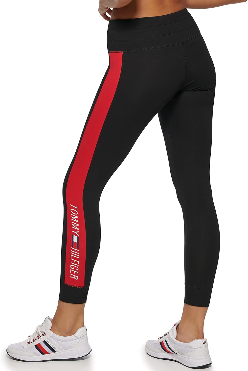 Tommy Hilfiger Womens Logo Tape Drawstring High Waisted Performance Legging - Image 3