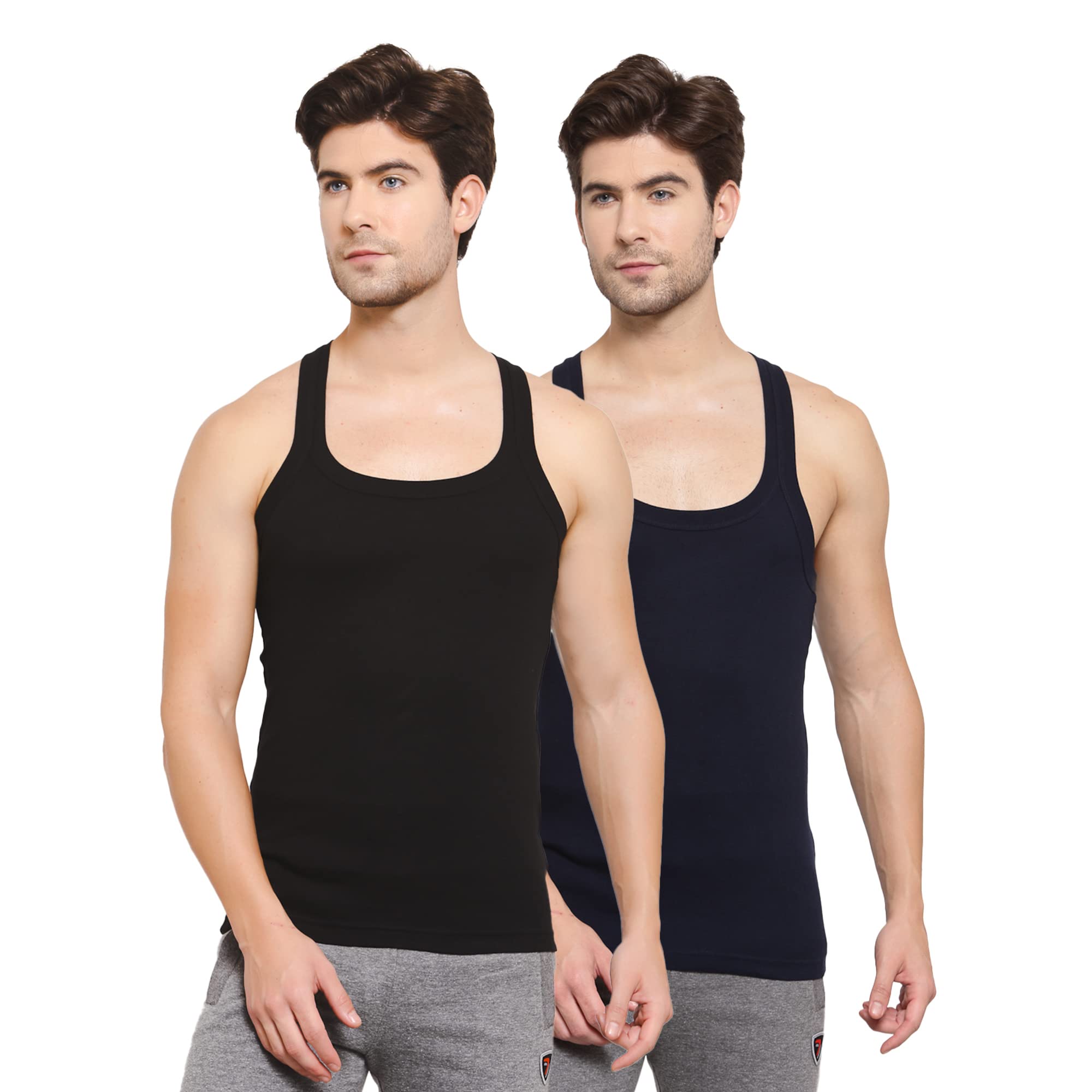 sportoMen's Round Neck Solid Vest, Premium Super Soft Cotton, Ultra Light (Combo Pack)