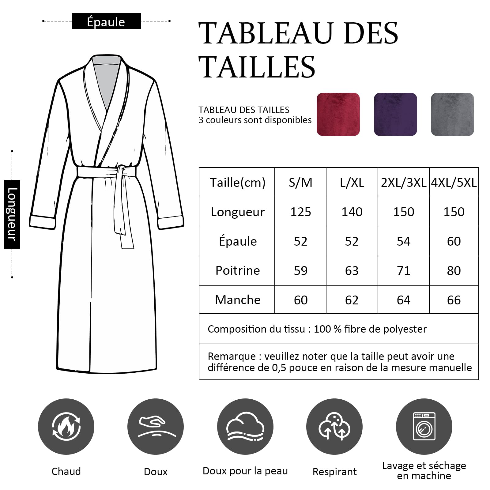 PUTUO Robe de Chambre Femme Polaire: Peignoir de Bain Femme Longue Hiver Chaud Peignoir avec Capuche