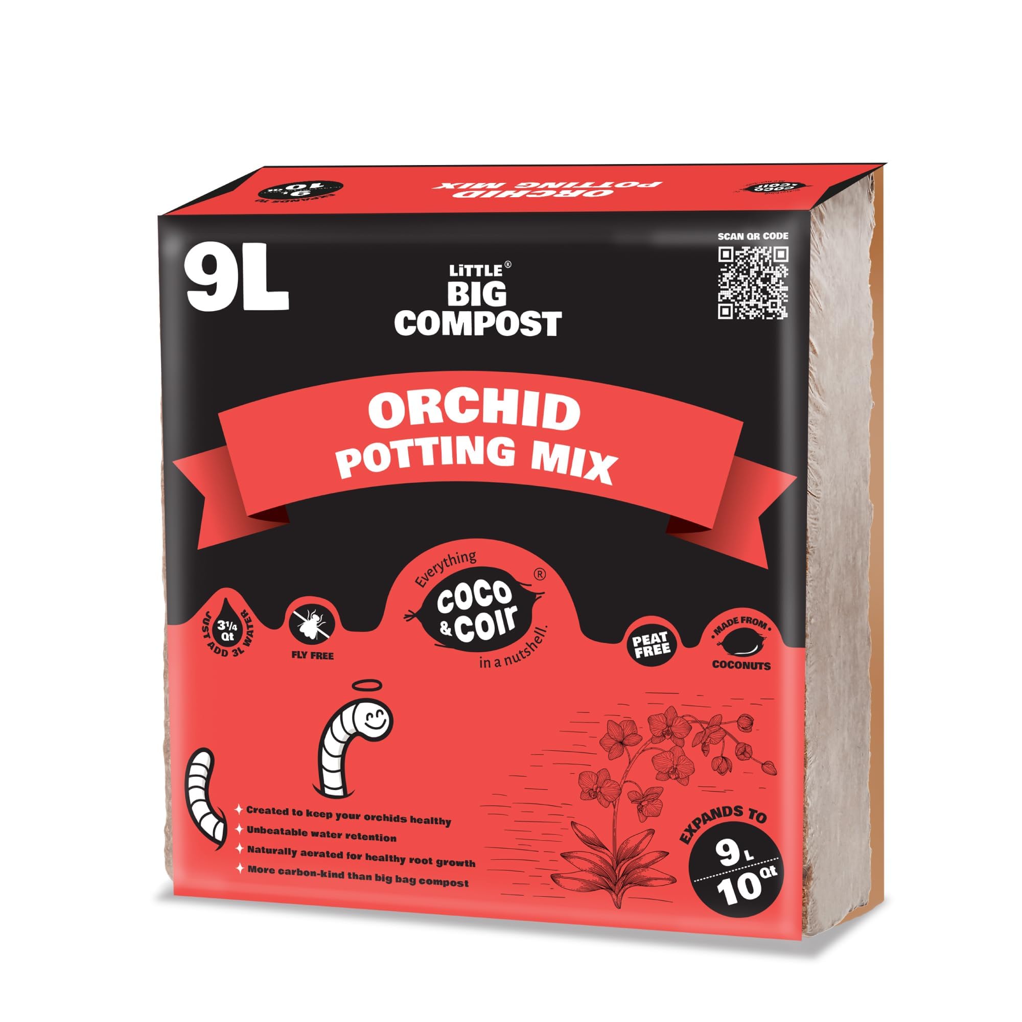 Coco & Coir Orchid Potting Mix | Peat-free Orchid Compost/Orchid Bark Replacement with Orchid Feed | Repotting All Orchid Plants (9L)