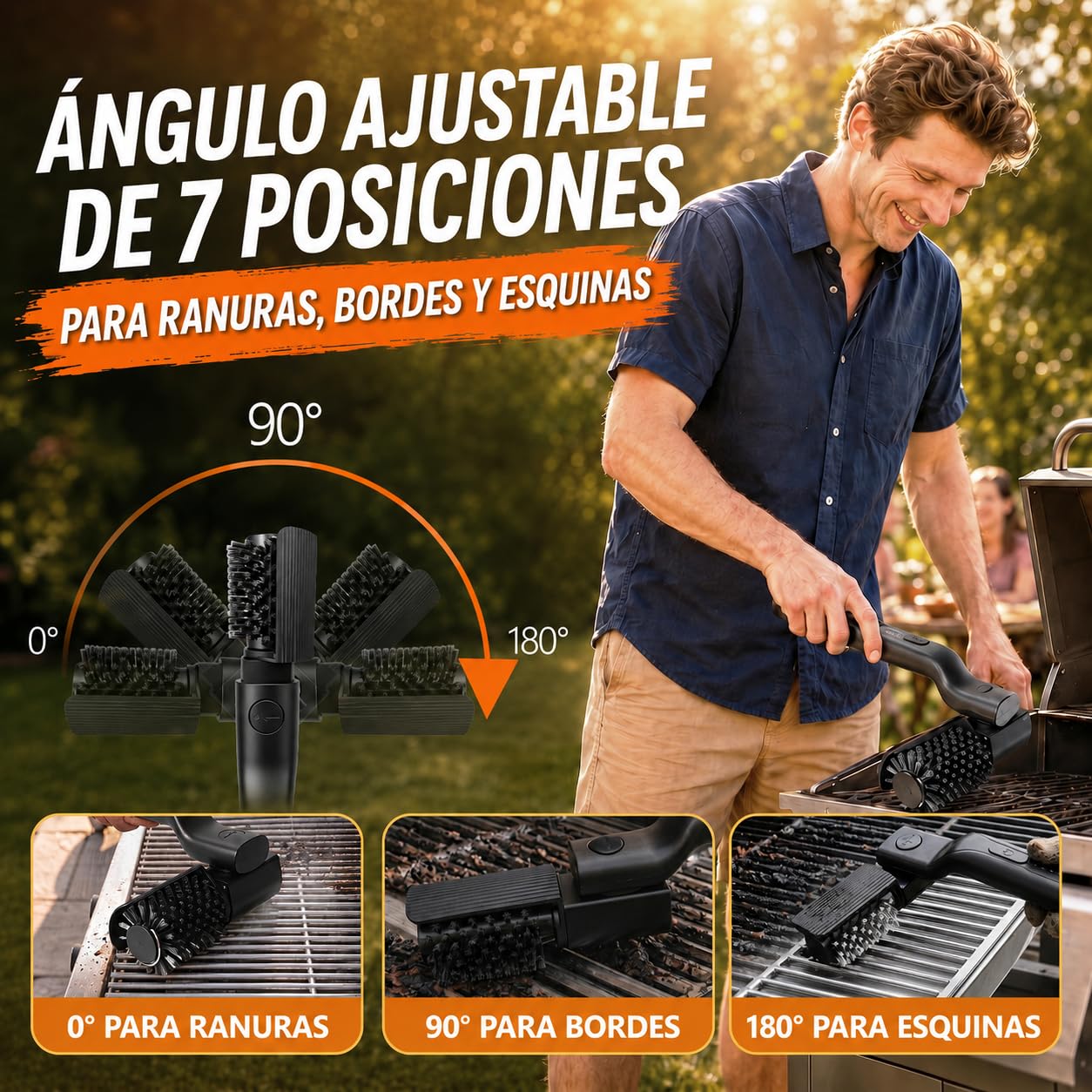 Cepillo eléctrico para Barbacoa y Parrilla, Limpiador de Parrilla eléctrico con Cabezal Ajustable 180°, 3 velocidades 300/350/400 RPM, batería USB-C 90 min, IPX6, cepillos Intercambiables