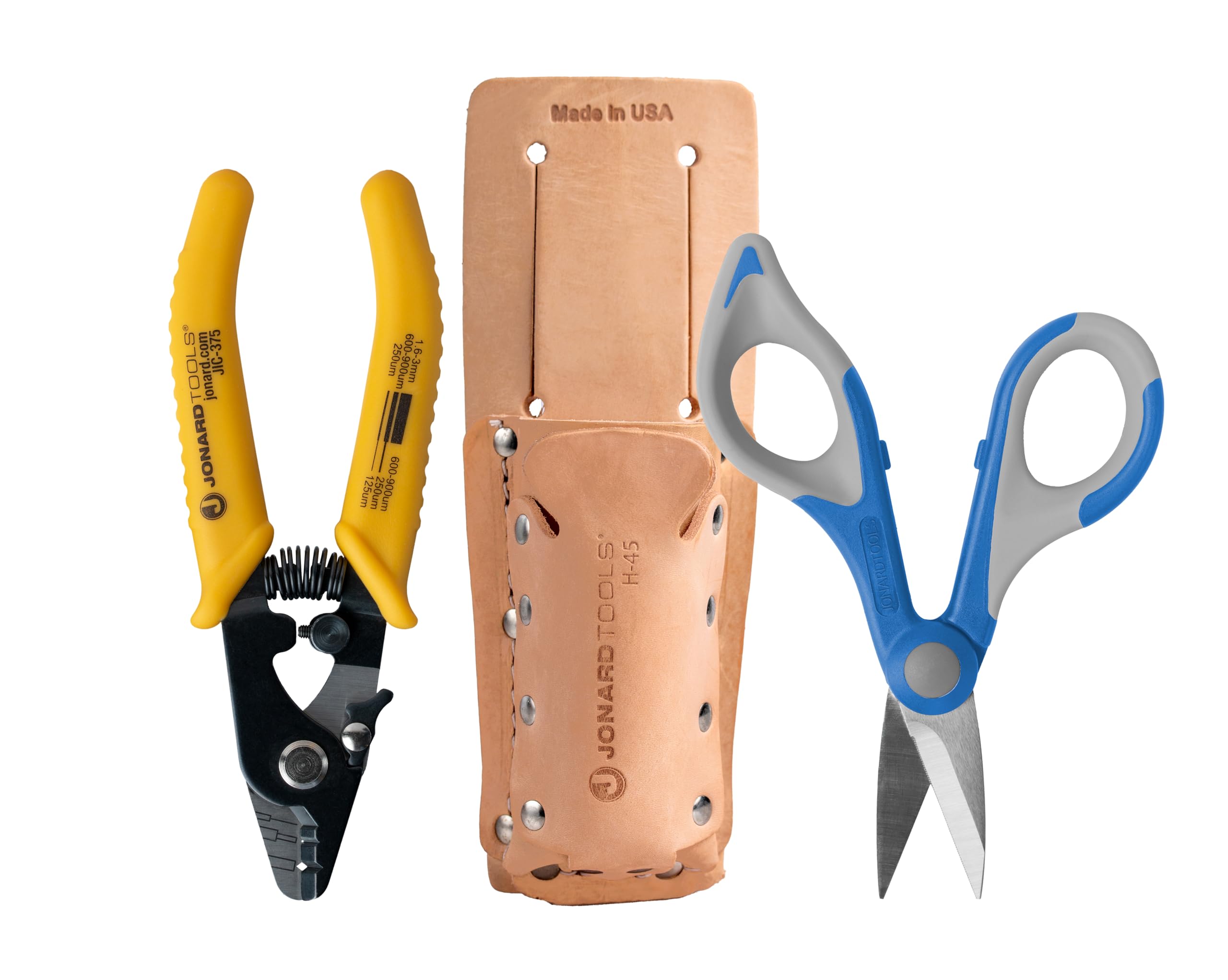 TK-355 3 Hole Fiber Stripper & Kevlar Shears Scissor Kit, Leather Pouch