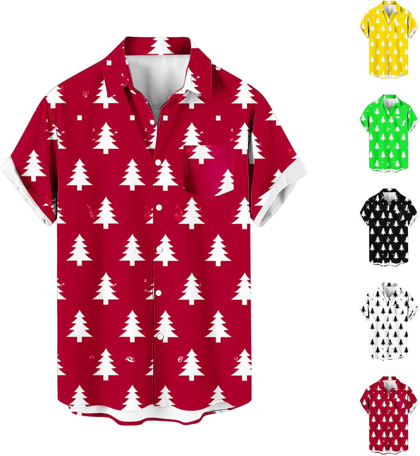 Men Christmas Lapel Shirts Short Sleeve Button Down Blouse Striped Pocket Tops Retro Holiday Xmas Print Casual Tees